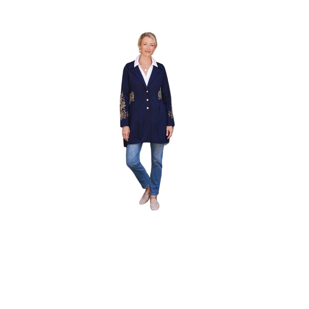 Soft Surroundings Women's Size M Embroidered L. Fleurine Jacket Coat Knit